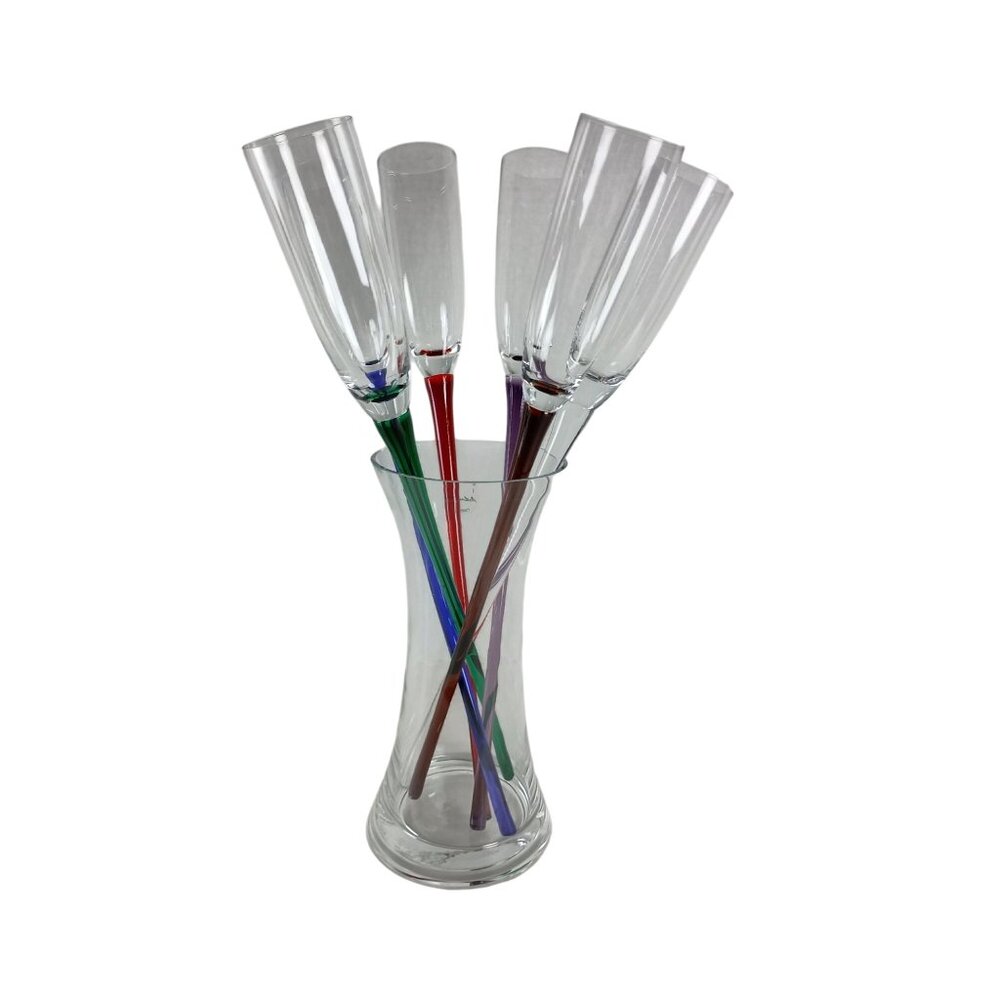 Artland Collection 6 Champagne Wine Flutes Glasses Hand Blown 6oz. Crystals NIB - Picture 3 of 11